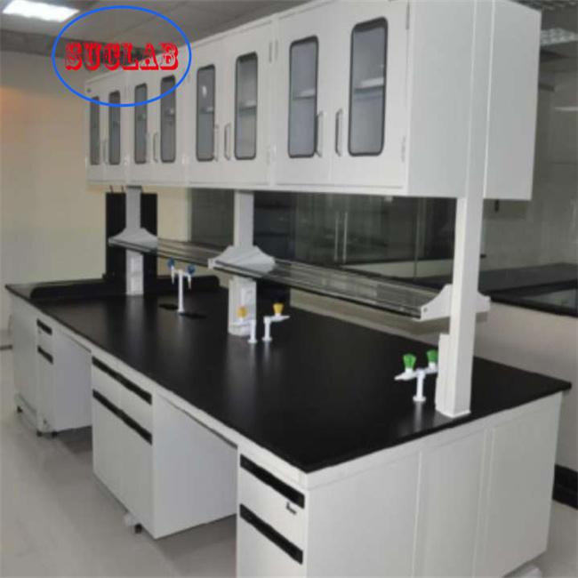Aço branco azul personalizado e fabricantes de madeira de Workench do laboratório da mobília do laboratório de química 1