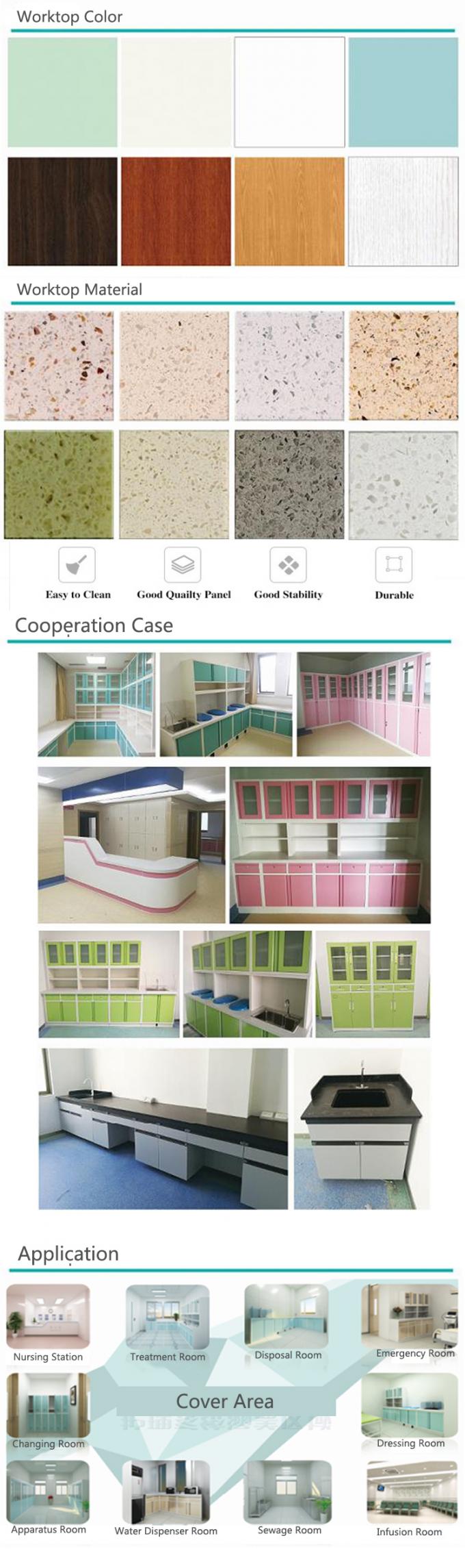 Fornecedores de armários hospitalares duráveis L 3000*W 600* A 850 a 900 mm, armário de armazenamento médico com dobradiça de 110 graus 0