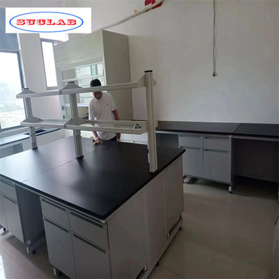 Bom preço Mobiliário funcional de laboratório de química de madeira Bancos de trabalho de laboratório cinza-branco para um ambiente de trabalho seguro on-line