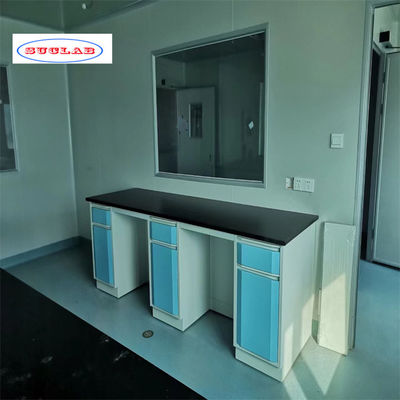 Bom preço Fabricado sob medida 4 armários Bancos de trabalho de laboratório azul Bancos de laboratório construídos com aço completo on-line