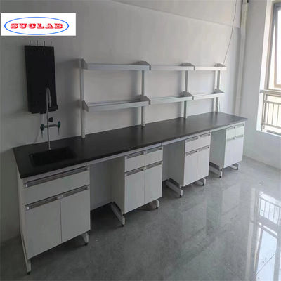 Bom preço Banco de laboratório de química ergonômica concebido com armários de desenho, gavetas e estantes on-line
