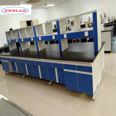 Bom preço Banco de laboratório de química bem organizado com gavetas e superfície azul lisa on-line
