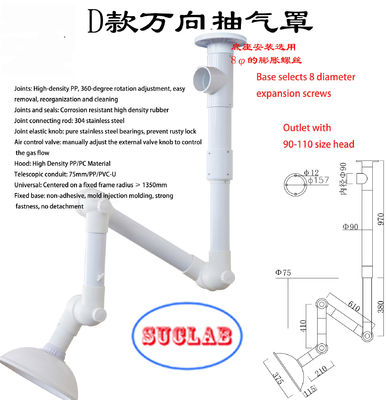Bom preço Exaustão vermelha ou branca Hood Pp Body Ceiling Mounted das emanações do laboratório de 3 junções on-line