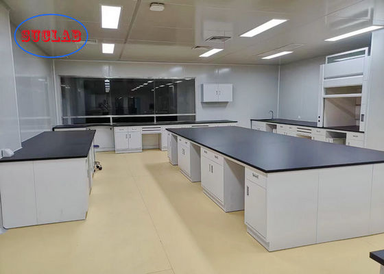 Bom preço Casework laboratorial cinza-branco com balcão de resina fenólica preta no laboratório da faculdade on-line