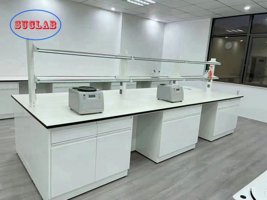 Bom preço Tabela de trabalho de resina fenólica branca Trabalho de laboratório com estantes de reagentes de estrutura de aço on-line