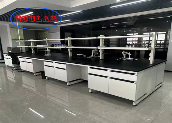 Bom preço Laboratório de Química Bancos de trabalho de aço inoxidável PP aço resistente ao fogo Laboratório mesa de trabalho fabricante com armários múltiplos on-line